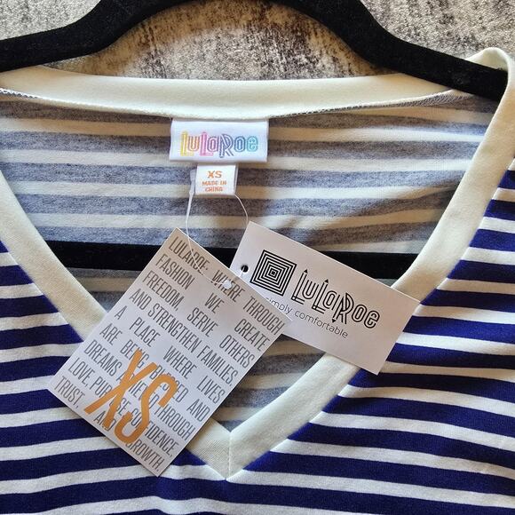 Lularoe Tunic Top Women XS Blue White Striped Jana Short Sleeve High Low Hem NEW - Picture 3 of 10
